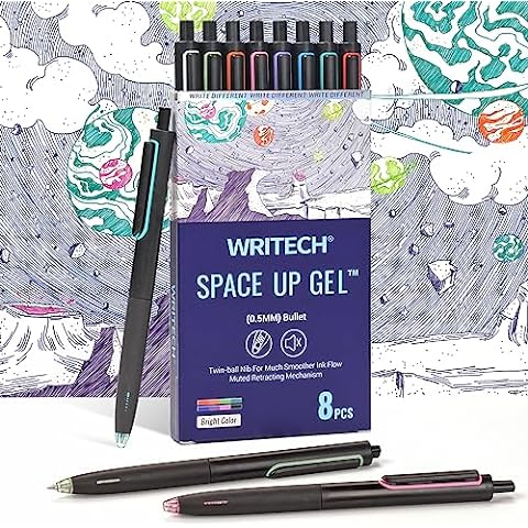 WRITECH Retractable Gel Pens Quick Dry Ink Pens Fine Point 0.5mm Multicolor  For Journaling, Drawing, Doodling, and Notetaking (Multicolor) 