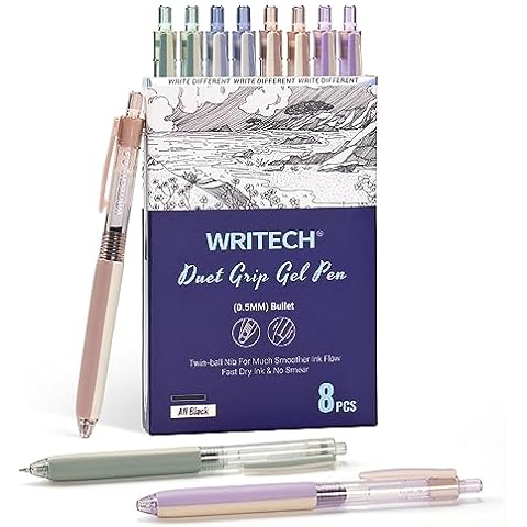 Writech Retractable Gel Pens Quick Dry Ink Pens Fine Point 0.5mm 10  Assorted Unique Vintage Colors For Journaling, Drawing, Dood…