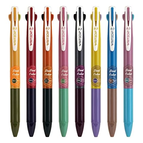 WRITECH Gel Pens Fine Point: Retractable Pen 8ct Vintage Ink Colors 0.5mm  Multi Colored for Smooth Writing Journaling Assorted Coloring Note Taking  No