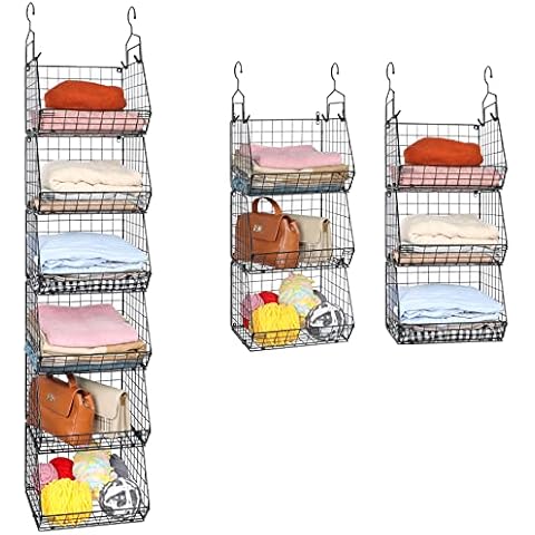  5 Tier Closet Hanging Organizer, Clothes Hanging Shelves with 4  Hanging Hooks 5 S Hooks, Wire Storage Basket Bins, for Clothing Sweaters  Shoes Handbags Clutches Accessories Patent Design-White : Home & Kitchen