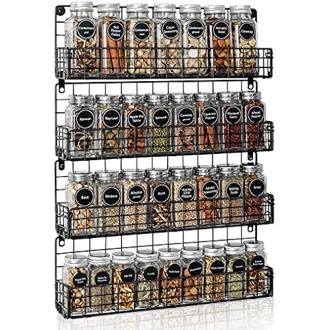 X-cosrack Wall Mount Spice Rack Organizer 5 Tier Height-Adjustable Hanging Spice Shelf Storage for Kitchen Pantry Cabinet Door, Dual-use Seasoning