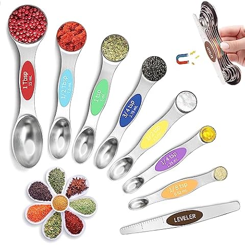 7pcs Magnetic Measuring Spoons Dual Sided Stainless Steel Kitchen Spoon  Leveler