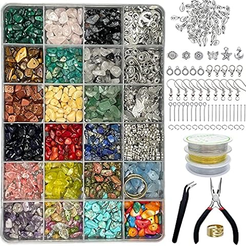  MODDA Natural Stone Jewelry Making Kit with Video Course,  Includes Crystal, Lava, Chakra Beads, Necklace, Bracelet, Earrings, Ring  Supplies, Crafts for Adults, Beginners, Gift for Teens, Girls, Women