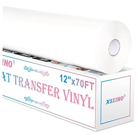 XSEINO Heat Transfer Vinyl Roll, 12 x 50ft White HTV Vinyl Roll with Teflon for Shirts, White Iron on Vinyl Roll for Cricut & Cameo, Easy to Cut