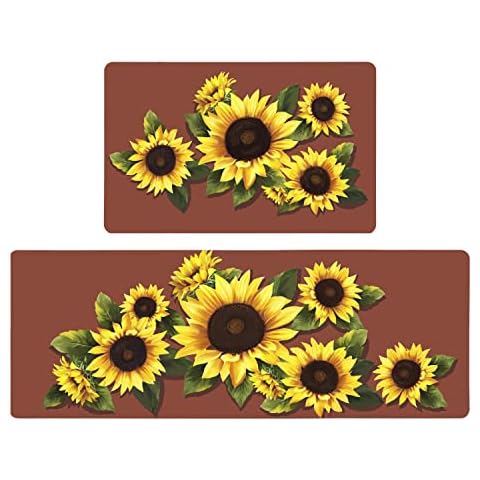 wuvutu Sunflower Kitchen Rugs - Kitchen Mat Set of 2, Sunflower Decor Sunflower Rugs for Kitchen, Farmhouse Kitchen Rugs, Countr