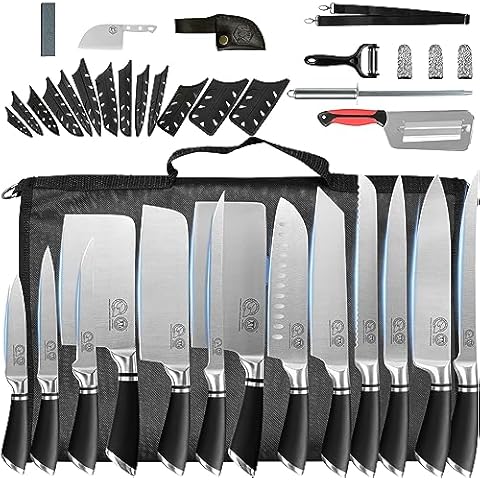 XYJ Professional Knife Sets for Master Chefs Knife Set,Kitchen Knife Set with Bag,Cover,Scissors,Culinary Chef Butcher Cleaver,Cooking Cutting,Utility