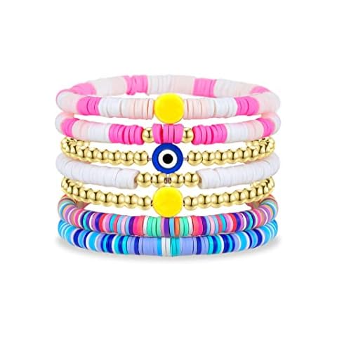 YANCHUN Preppy Bracelets for Girls Rainbow Clay Beads Bracelets Set Boho  Surf Bracelets Stackable Stretch Bracelets for Women