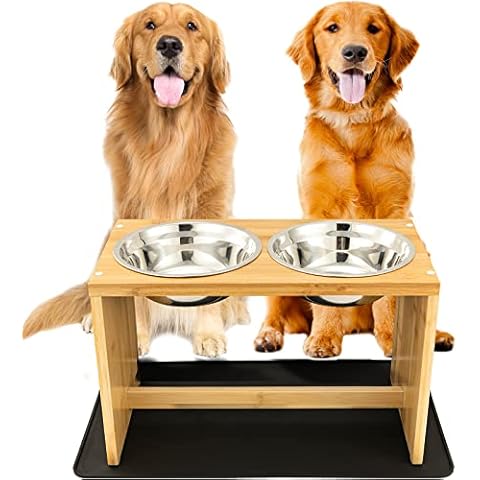 AHX ceramic Dog Bowl - cat Dog Bowls with Non Slip Wood Stand