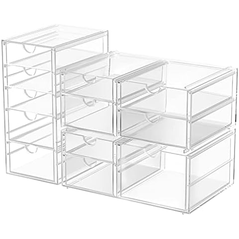 Rempry 7.1x5.1x13.2 Mini Organizer Box Storage Container Case with 7  Clear Desktop Drawer Units,White