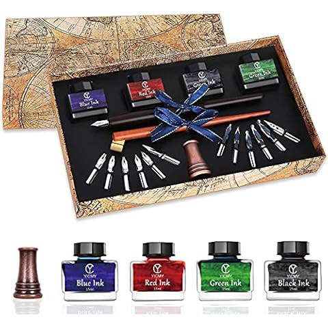  YICMY Quill Pen and Ink Set Feather Pen Set,Calligraphy Pen  Set for Beginners,Wax Seal Stamp Set Calligraphy Writing Quill Pen Set with  8 Letter Papers Calligraphy Pen and Ink Set