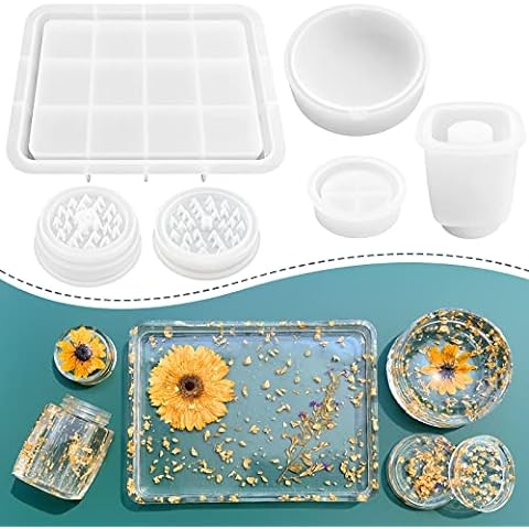 7 PCS Silicone Molds for Resin - Large Resin Molds with Rolling Tray Mold  and Resin Grinder Mold for Grind and Storage, DIY Resin Epoxy Kit