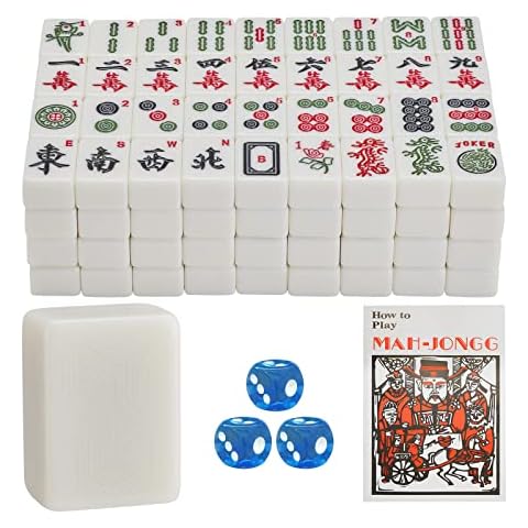 Chinese Mahjong Set X-Large 144 Ivory Color Tile 1.5 Tiles Mah-jongg with  Case