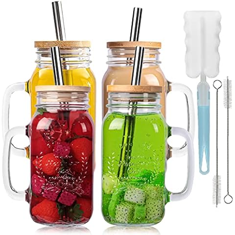 NETANY Drinking Glasses with Glass Straw 4pcs Set - 16oz Can