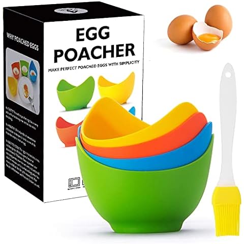 Skoo Silicone Egg Poaching Cups + Lids + Ebook - Egg Cooker Set