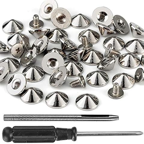 YORANYO 135 Sets Mixed Shape Spikes and Studs Assorted Sizes Spike Studs  for Clothing Silver Color Screw Back Bullet Cone Studs and Spikes Rivet for