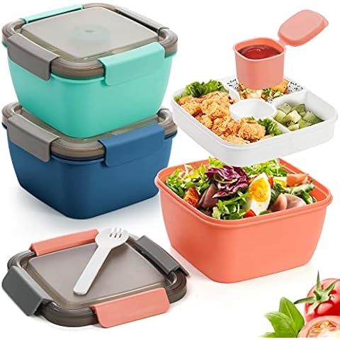 Freshmage Salad Lunch Container to Go 52-oz Salad Bowls with 3 Compartments Salad Dressings Container for Salad Toppings Snacks Men Women (Pink)