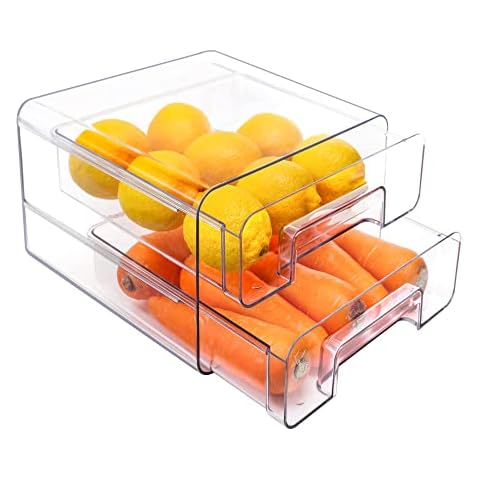 YouLike 1Pack Stackable Deepen Refrigerator Drawers Pull Out Bins Clear  Fridge Organizer Box with Drain Tray Plastic Food Storage Containers Set  Produce Saver for Pantry,Freezer,Kitchen Cabinet 