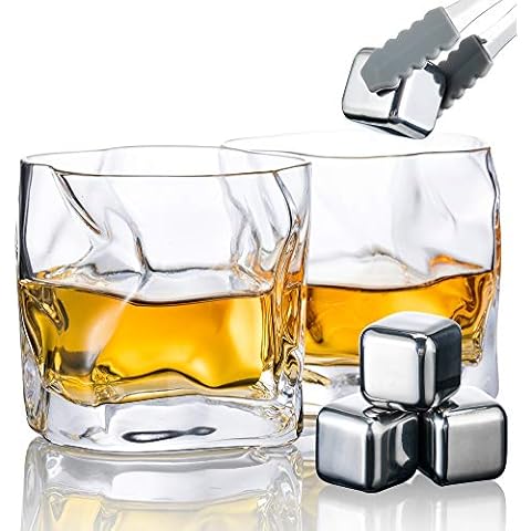 YouYah Whiskey Glasses Set of 2 - Double Walled Crystal Whisky  Glasses with 4 Stainless Steel Ice Cubes & Tong,Rocks Glass,Gifts for  Men,Lowball Bar Glass for Brandy,Cocktail,Vodka,Bourbon(6.7oz): Old  Fashioned Glasses