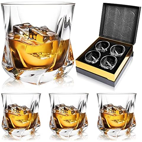 le\'raze square drinking whiskey glasses set of 4, old fashioned glass cup  bar set, stemless everyday rocks whisky glass best present