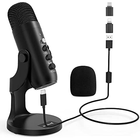ZealSound USB Microphone, ASMR Microphone Metal for PC Computer MacBook &  Smartphone, Condenser Dual Big Capsule Recording Mic, Mute Button, Gain  Knob, Monitor Headphone Jack, Streaming Gaming Vocals