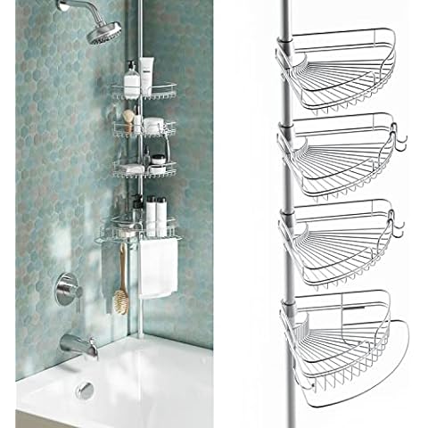 Epicano Shower Caddy Corner,56 to 115.7inches Adjustable Tension Pole  Shower Caddy Stand, Rustproof 304 Stainless Steel pole for Bathroom,  Bathtub