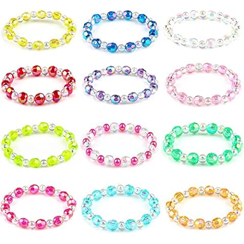 ArtCreativity Bead Bracelets for Kids - 12 Pack - Toy Jewelry Wristbands for Girls - Assorted Colors - Cute Birthday Favors, Party Decorations and