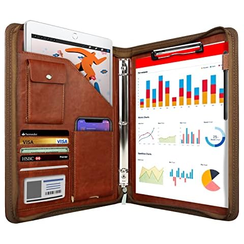 iCarryAlls Binder Portfolio Organizer with Color File Folders, Business and Interview Padfolio with 3-Ring Binder, Clipboard