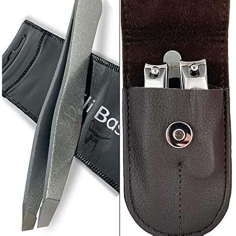 Nail Clippers by Zizzili Basics - 3 Piece Nail Clipper Set - Stainless  Steel Fingernail & Toenail Clippers with Nail File and Brown Travel Case -  Best