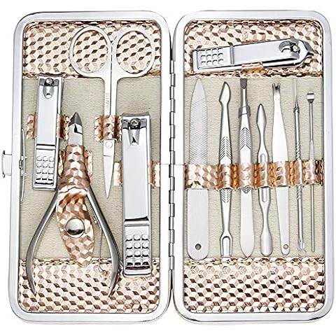 ZIZZON Travel Mini Manicure Set Nail Clipper Set 10 in 1 Stainless Steel  Pedicure Care Grooming kit with Case Pink
