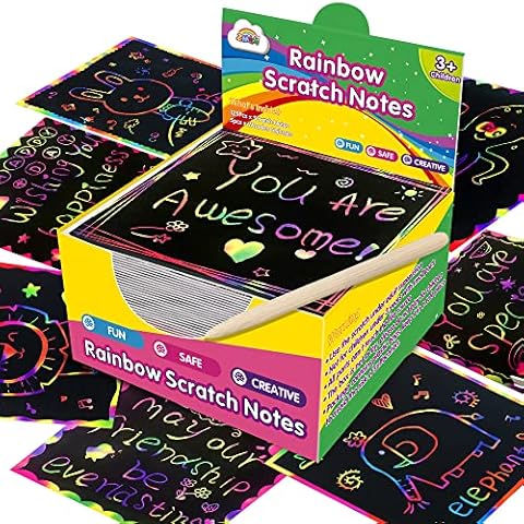 ZMLM Scratch Rainbow Art Paper Set - 50Pcs Magic Scratch Off Art Craft  Supplies Kits for Kids Girls Boys Black Scratch Notes Sheet Doodle Pad for  Fun