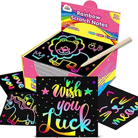 ZMLM Scratch Rainbow Art Paper Set - 50Pcs Magic Scratch Off Art Craft  Supplies Kits for Kids Girls Boys Black Scratch Notes Sheet Doodle Pad for  Fun
