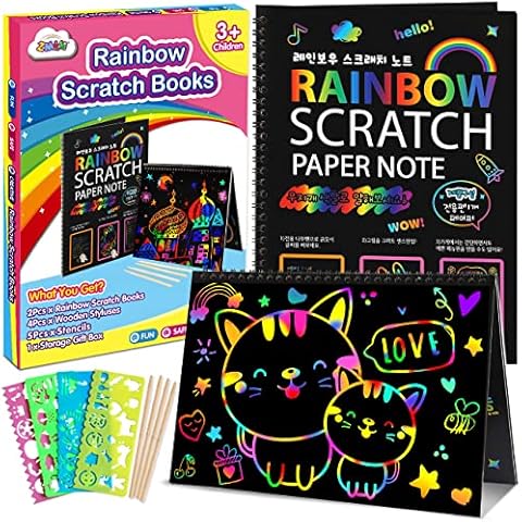 ZMLM Scratch Art Craft Mini Notes - 160 Rainbow Scratch Paper Art Stocking  Stuffers Party Favors for Kids Supplies Kit - Magic Scratch Cards Set