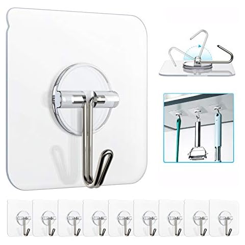 Adhesive Hooks, 32 Pack 33lb(Max) Sticky Hooks, Transparent Reusable  Removable Adhesive Hooks for Hanging, Wall Hooks for Hanging Can be Use for