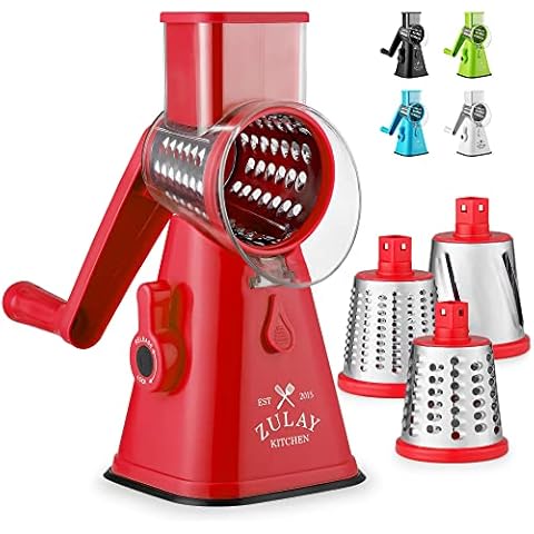 VEKAYA Rotary Cheese Grater, 5 in 1 Cheese Grater with Handle, Replaceable  Stainless Blades Cheese Shredder, Cheese Vegetable Slicer, Easy to Clean  Kitchen Gadgets with Storage Box Light Green 