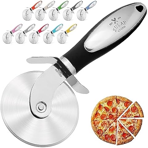  ZOCY Pizza Cutter Rocker with Wooden Handles & Protective  Cover, 14 Sharp Stainless Steel Pizza Slicer Wheel, Big Pizza Knife Cutters  for Kitchen Tool (14inch): Home & Kitchen